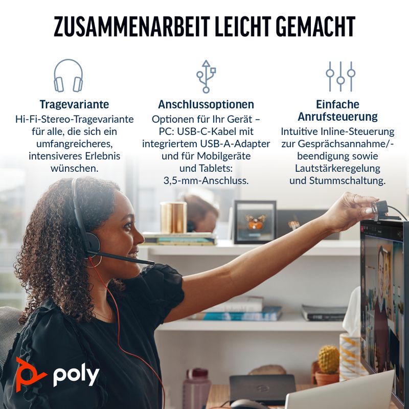 HP Poly Blackwire 3225 | Headset | USB-C & 3,5 mm