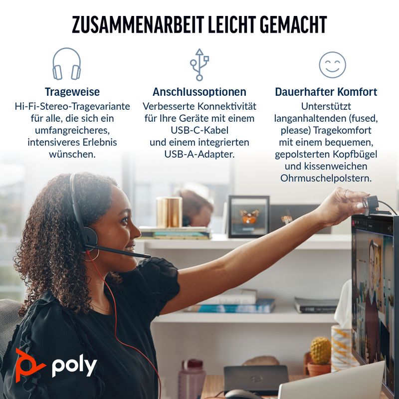 HP Poly Blackwire 3320 | USB-C Headset | Stereo