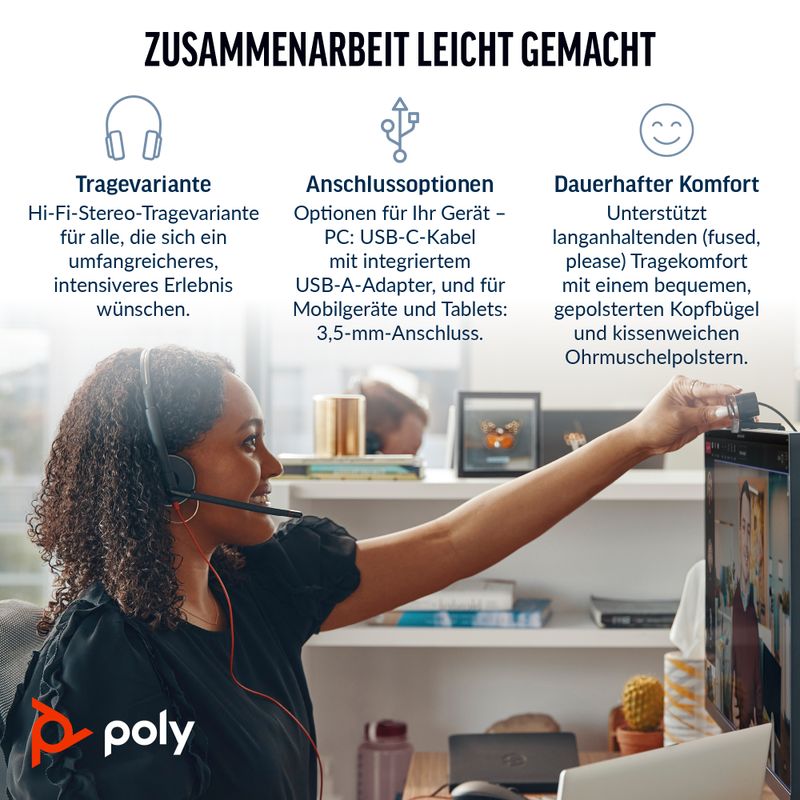 HP Poly Blackwire 3325 | Teams Headset | USB-C