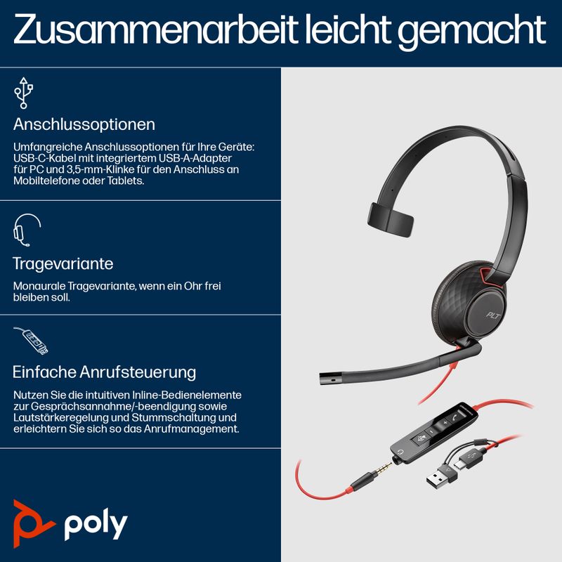 HP Poly Blackwire C5210 | Mono-Headset | USB-C