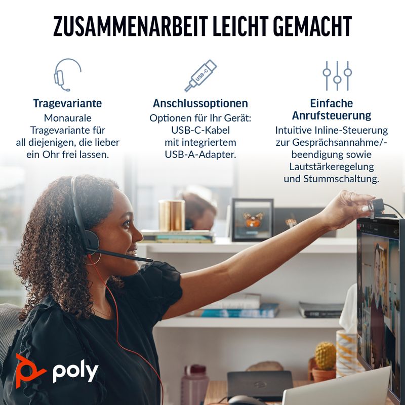 HP Poly Blackwire 3210 | Mono Headset | USB-C