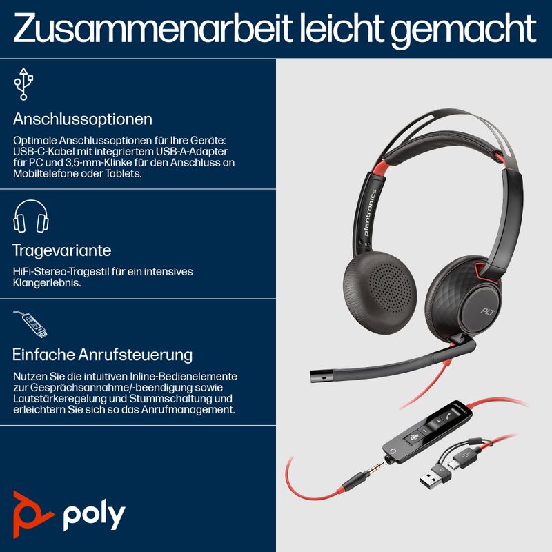 HP Poly Blackwire 5220 | USB-C Headset | Stereo